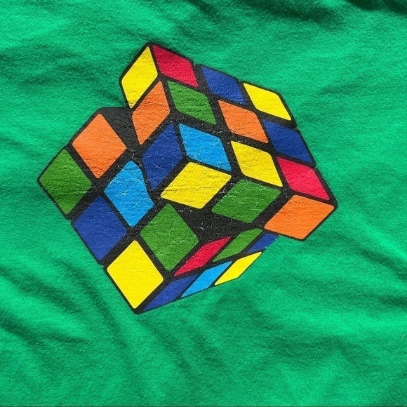 Rubik's Cube Kelly Green Graphic Short Sleeve Casual Tee T-Shirt - Picture 2 of 7